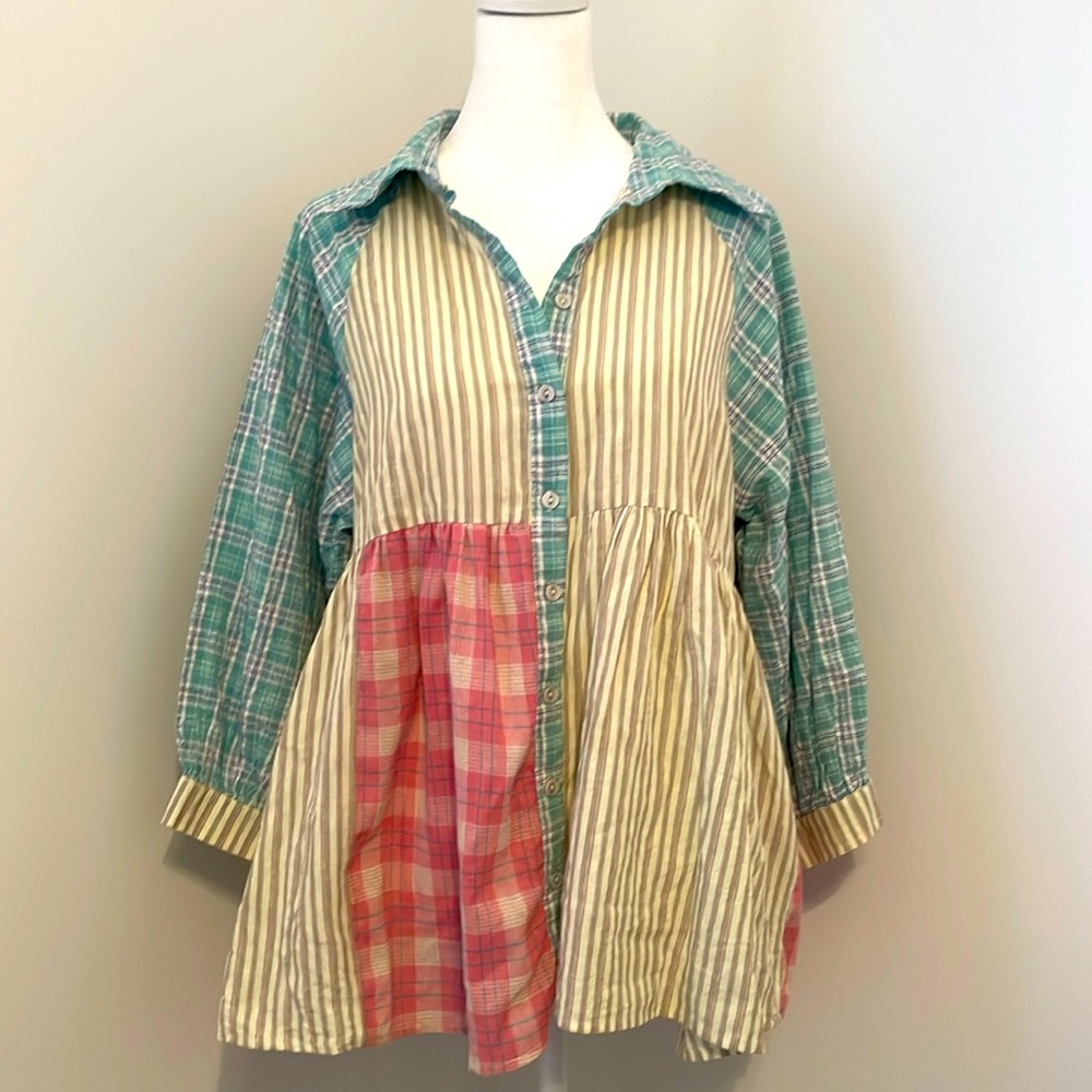 Plaid Boho Collared Button Up Blouse